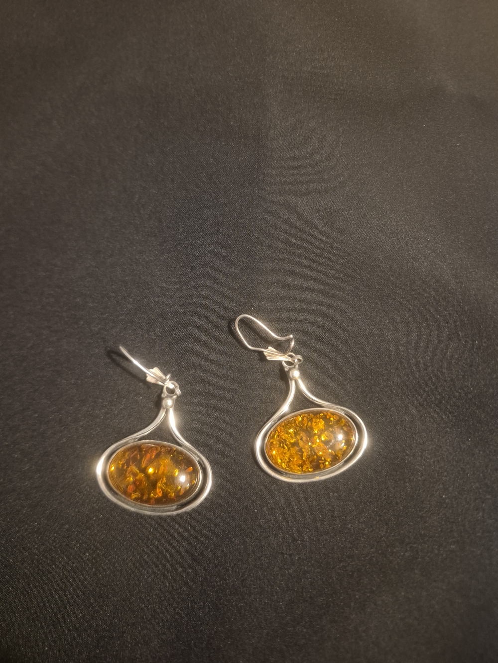 Sterling Silver Amber Drop Earrings - Honey Amber